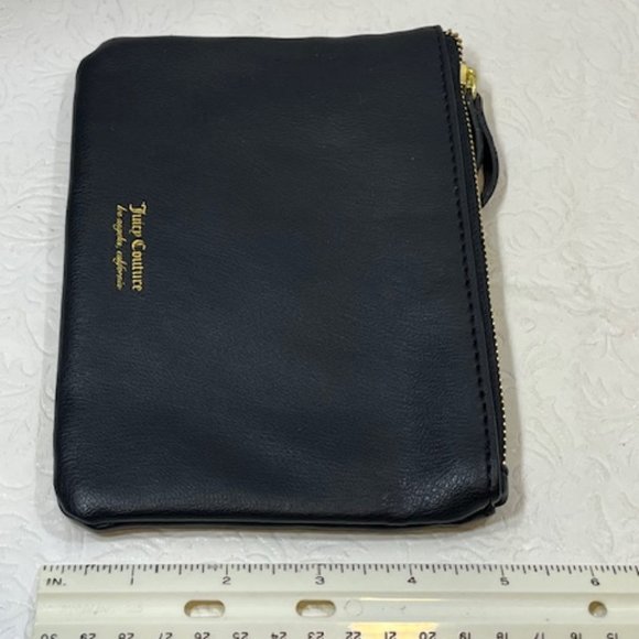 Black Juicy Couture Faux Leather Zip Pouch Cosmetic Make Up Bag 7"x5" - Picture 3 of 11